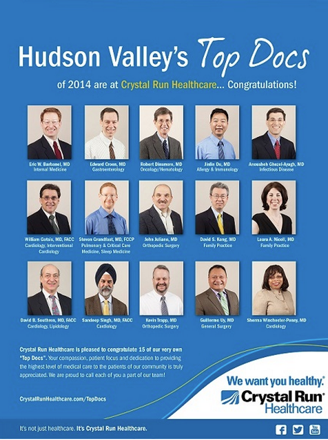 Fifteen Crystal Run Healthcare Providers Voted As "Top Docs" Of The Hudson Valley