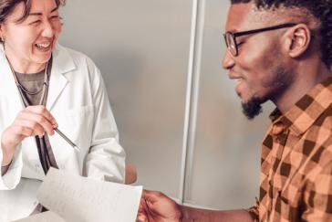 A patient speaks with their provider