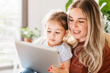 Mom and child on tablet